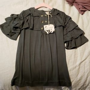 Organic bamboo hunter green dress w/ruffles